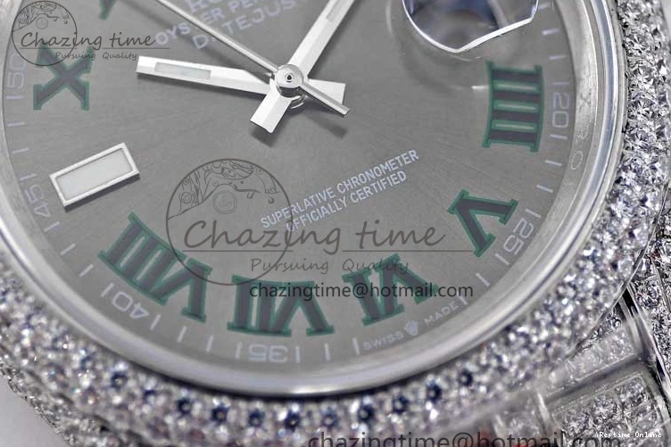 0224 Refined Datejust 41 SS Full Diamonds TWF 1:1 Best Edition Gray Roman Markers Dial on Jubilee Bracelet A 2389